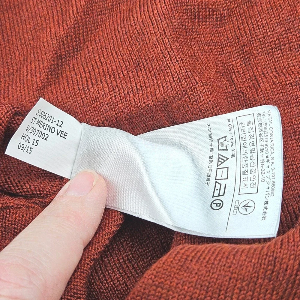 Banana Republic Extra Fine Merino Wool V-Neck Sweater Rust Orange Mens M